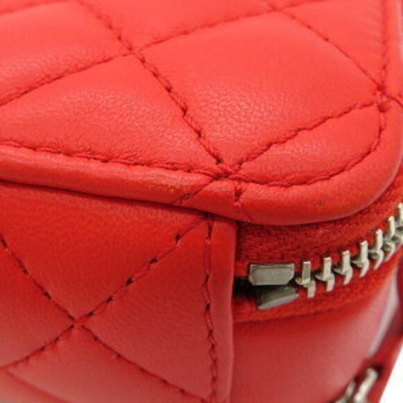 Chanel chain Shoulder Bag red coral leather pocket pochette classic - Picture 7 of 11